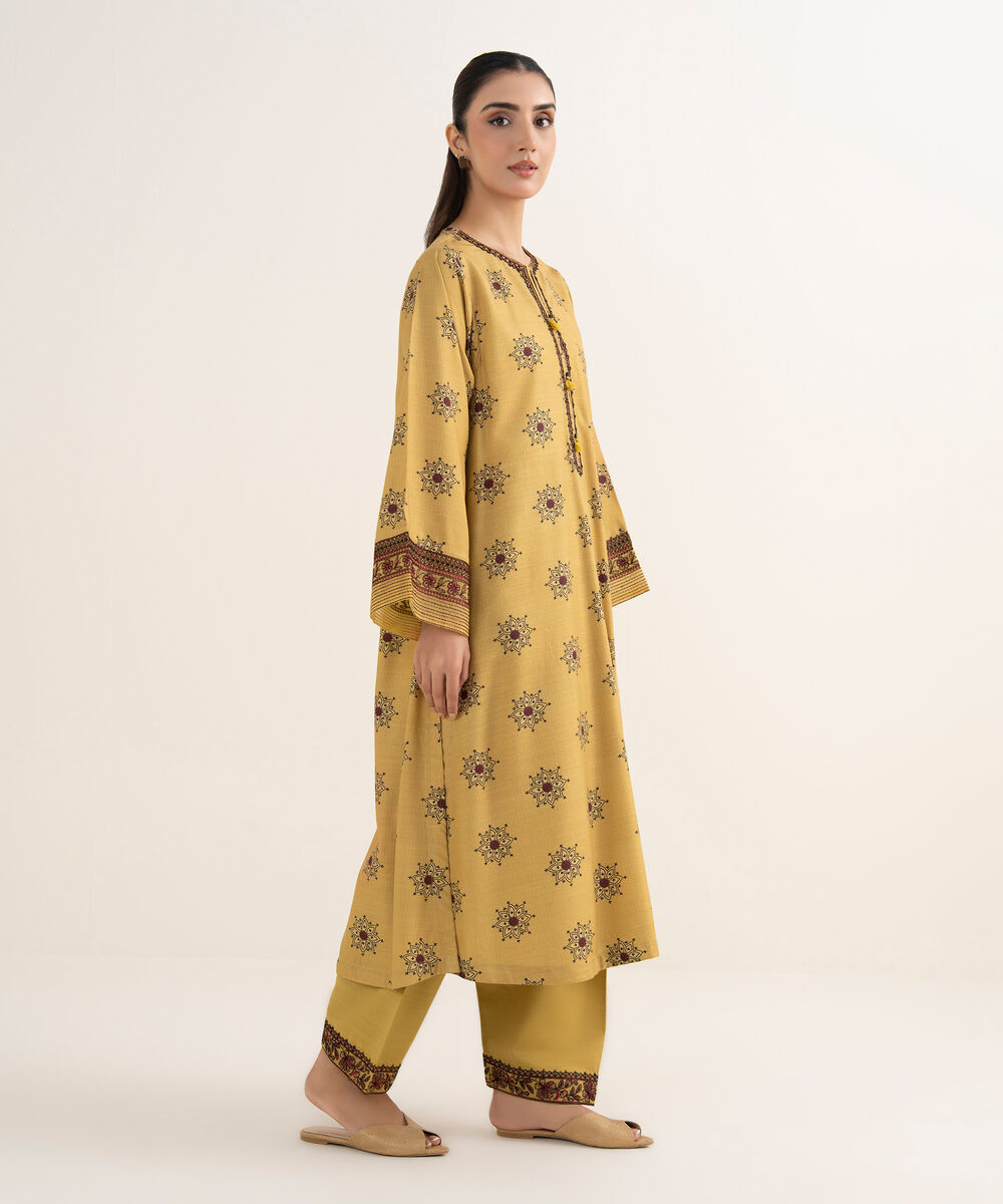 Women's RTW Cotton Embroidered Mustard A-Line Shirt