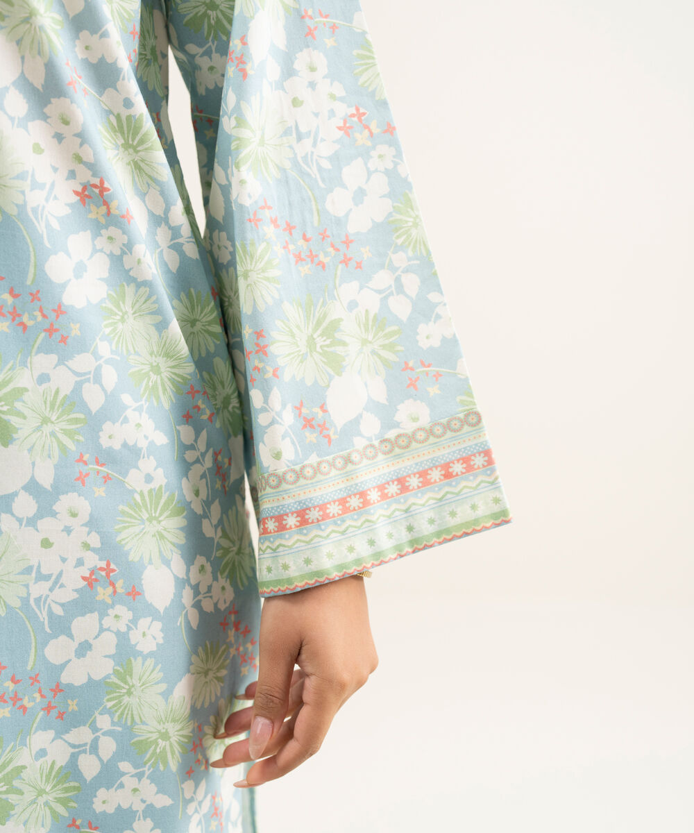 Women's Unstitched Lawn Blue Printed 3 Piece Suit