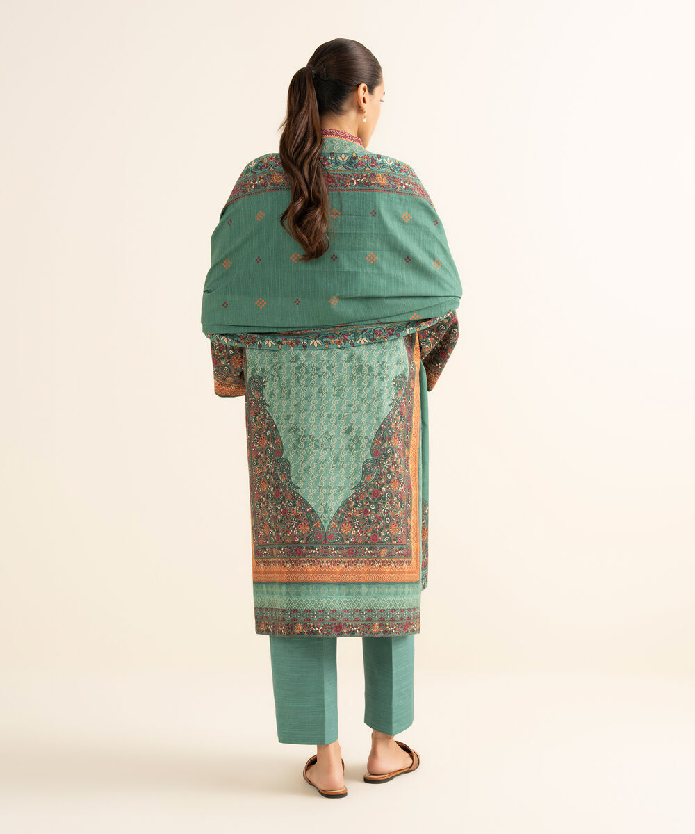 Women's Unstitched Cotton Printed Green 3 Piece Suit