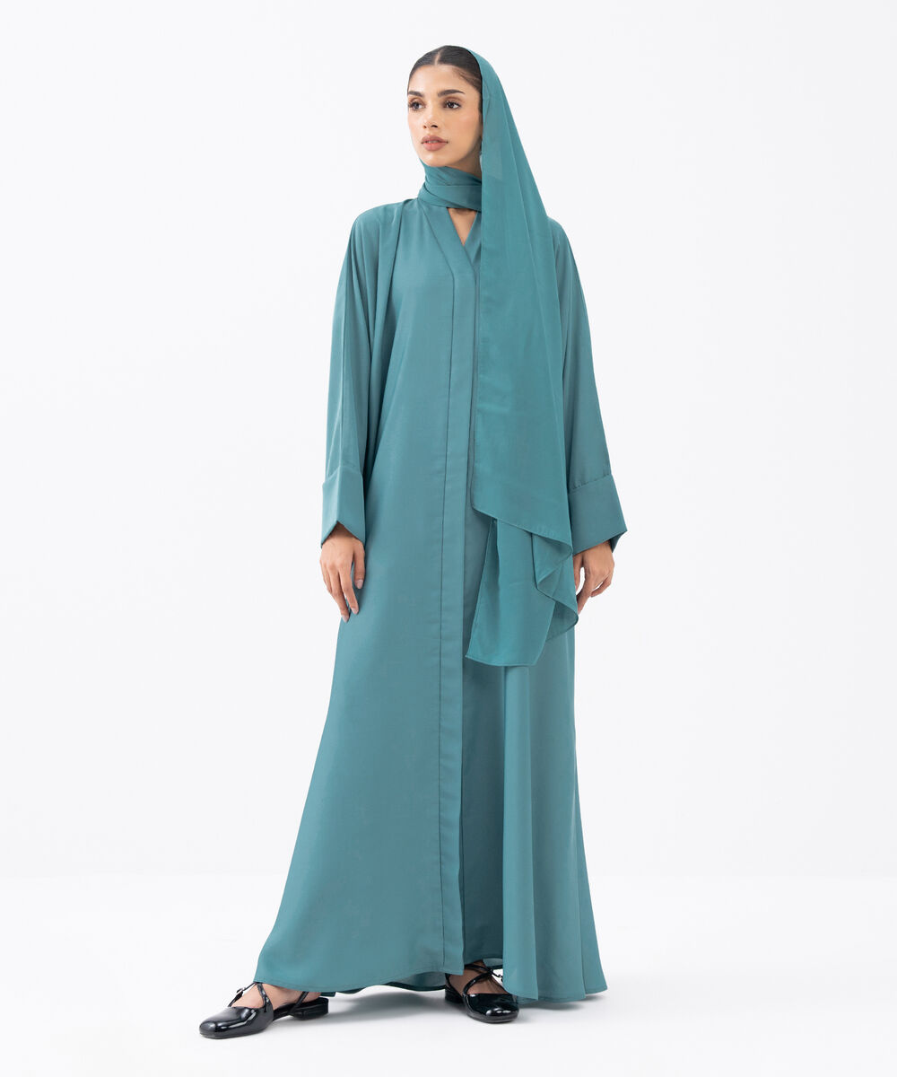 Women's Turquoise Polyester Abaya Set