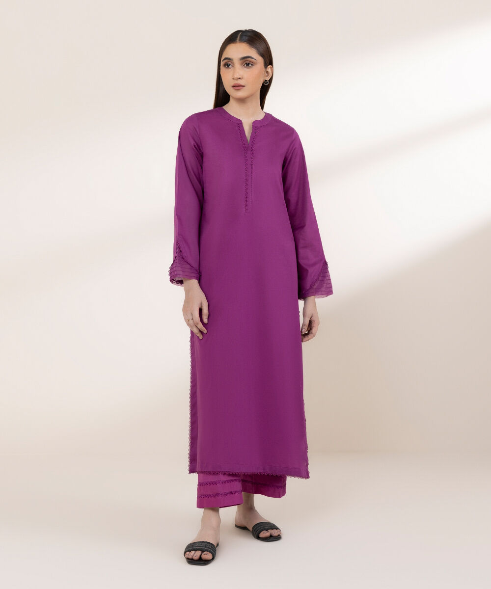 Women's RTW Lawn Purple Solid A-Line Shirt