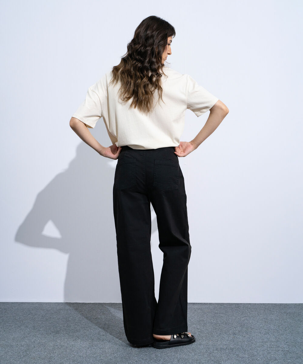Women's Black Straight Fit Chino Trousers