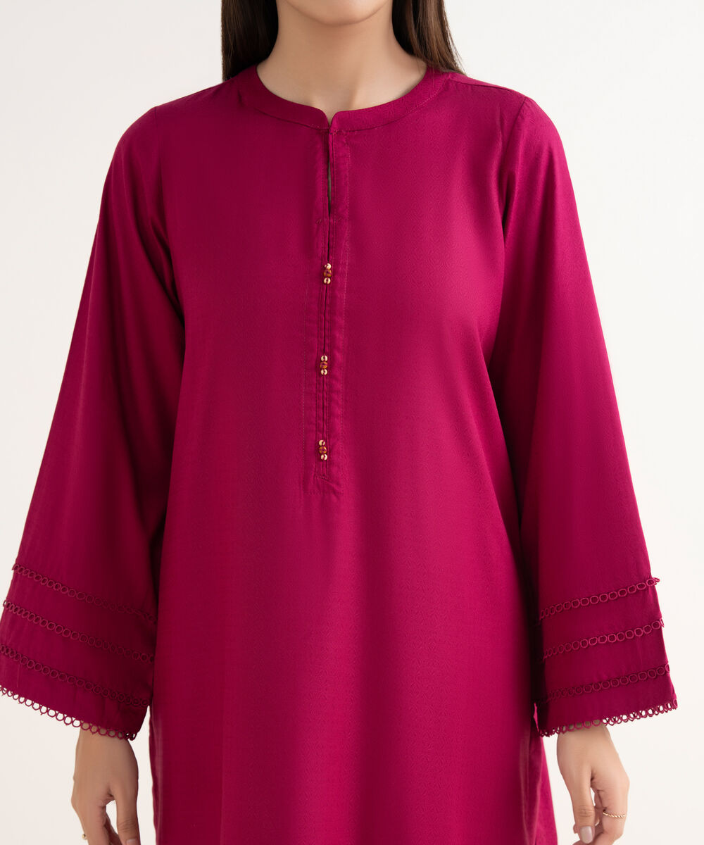 Women's RTW Textured Arabic Pink Solid Straight Shirt