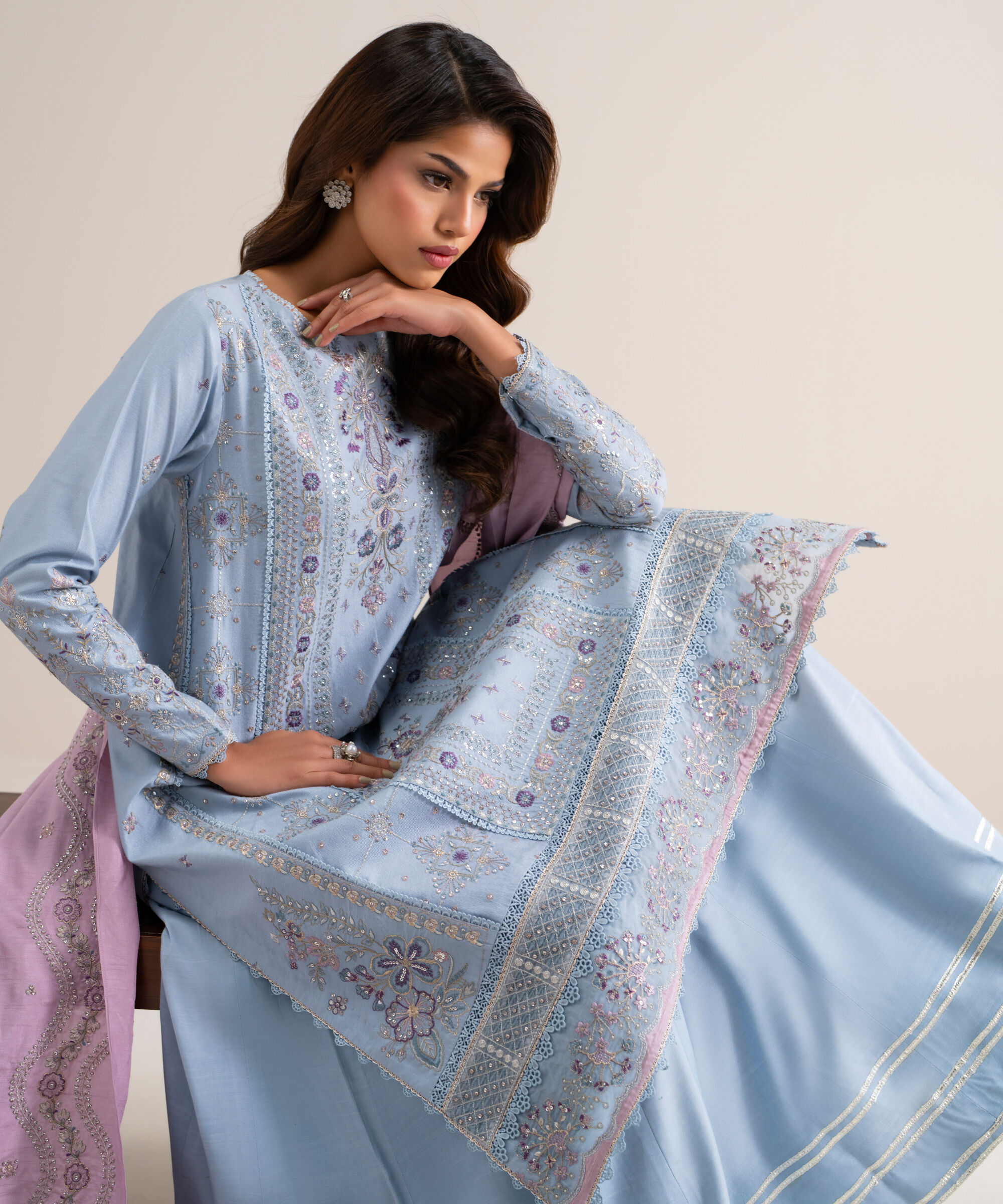 Unstitched 3 Pc Cotton Net 3FELX25V1026