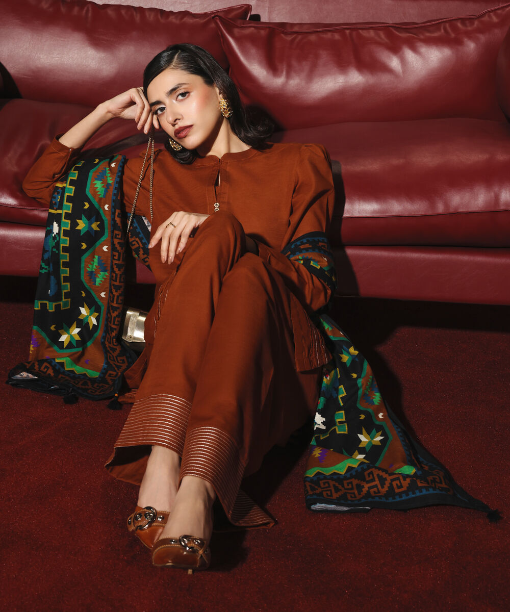 Women's RTW Khaddar Solid A-Line Blue Shirt