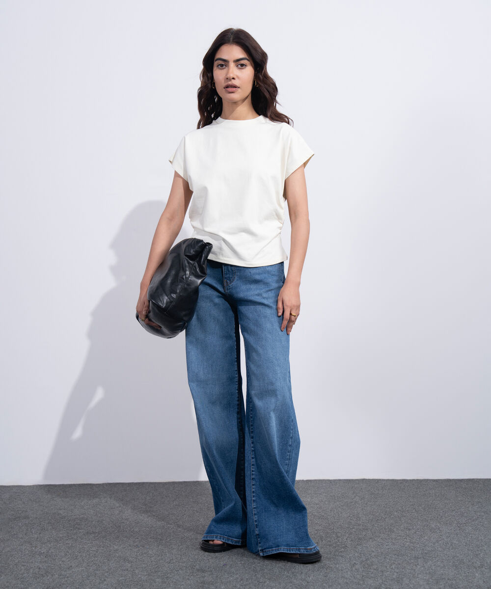 Women's Western Off-White Waist Cinched T-Shirt