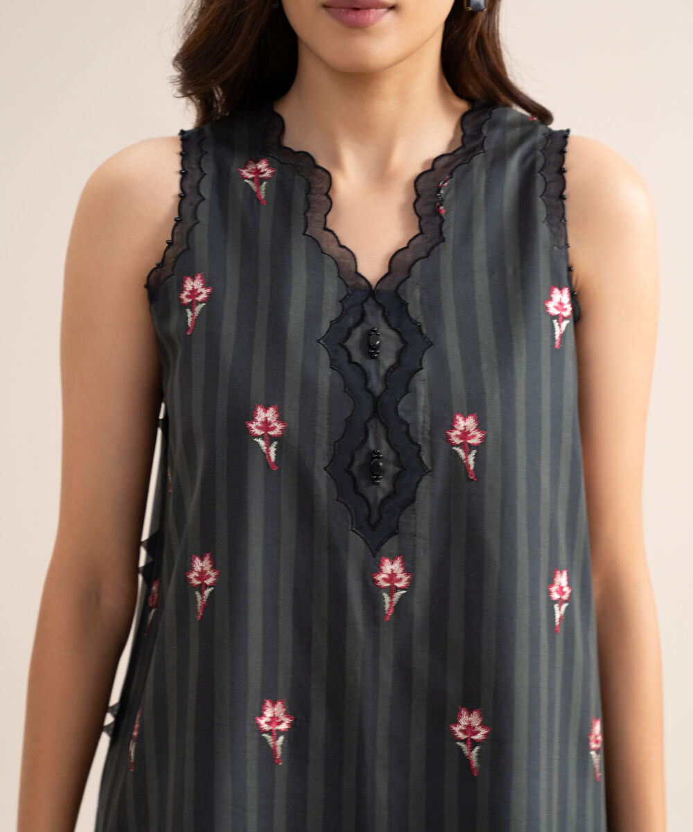 Women's Unstitched Lawn Embroidered Black 3 Piece Suit