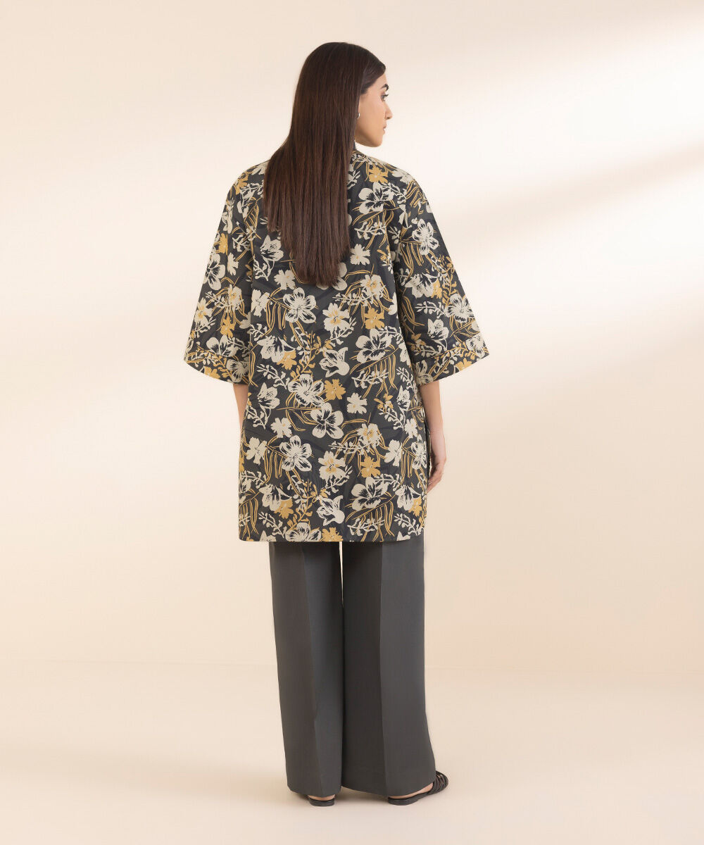 Women's Unstitched Cotton Printed Grey Shirt