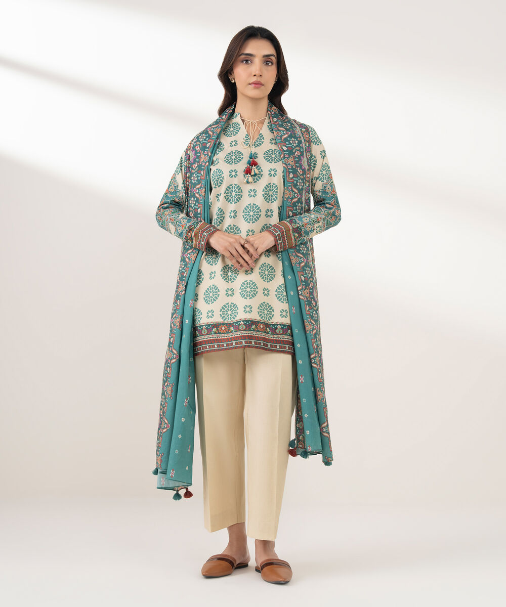 Women's Unstitched Cotton Printed Multi 3 Piece Suit