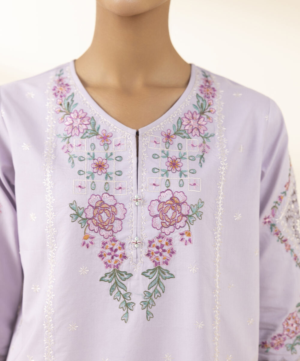 Unstitched Women's Purple Textured Lawn Shirt Trousers