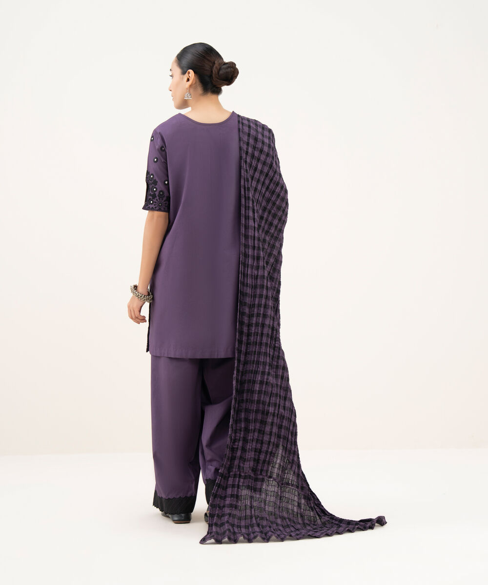 Women's Unstitched Lawn Embroidered Purple 3 Piece Suit