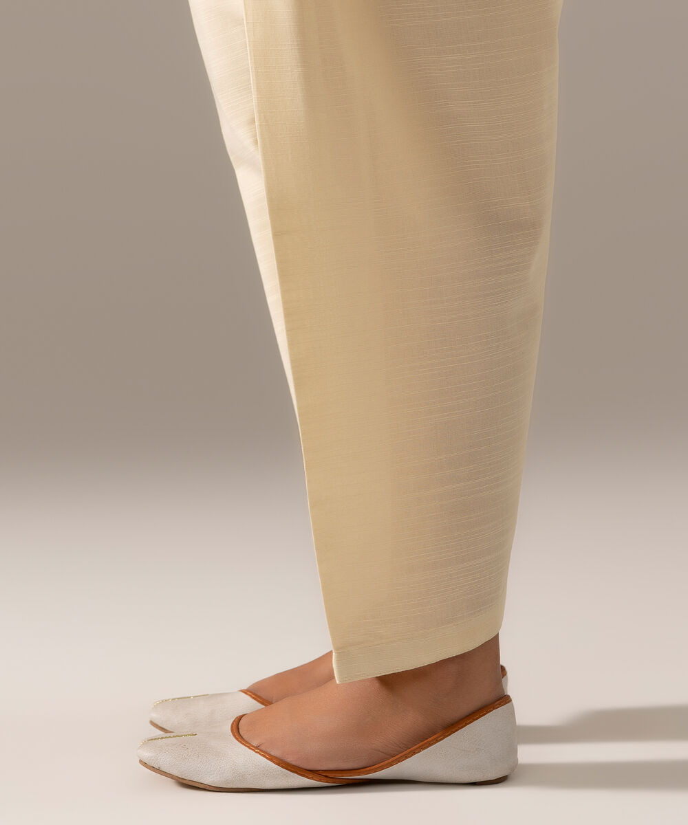 Women's RTW Khaddar Solid Off White Skinny Shalwar