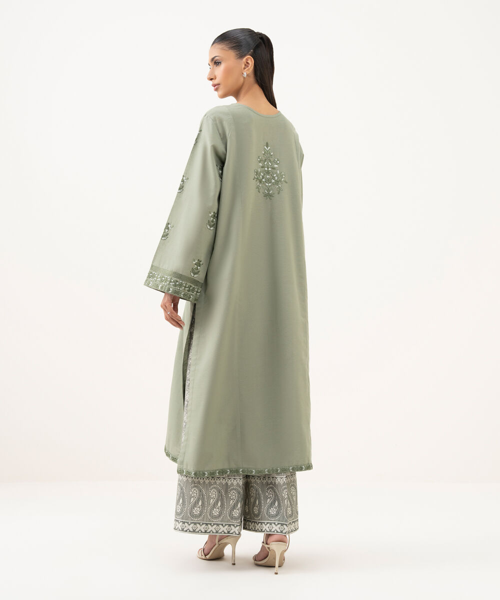 Women's RTW Cotton Embroidered A-Line Grey Shirt