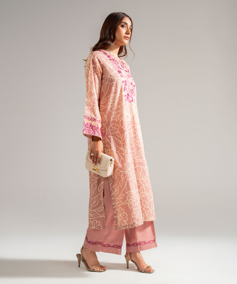 Women's RTW Lawn Embroidered Peach 2 Piece Suit