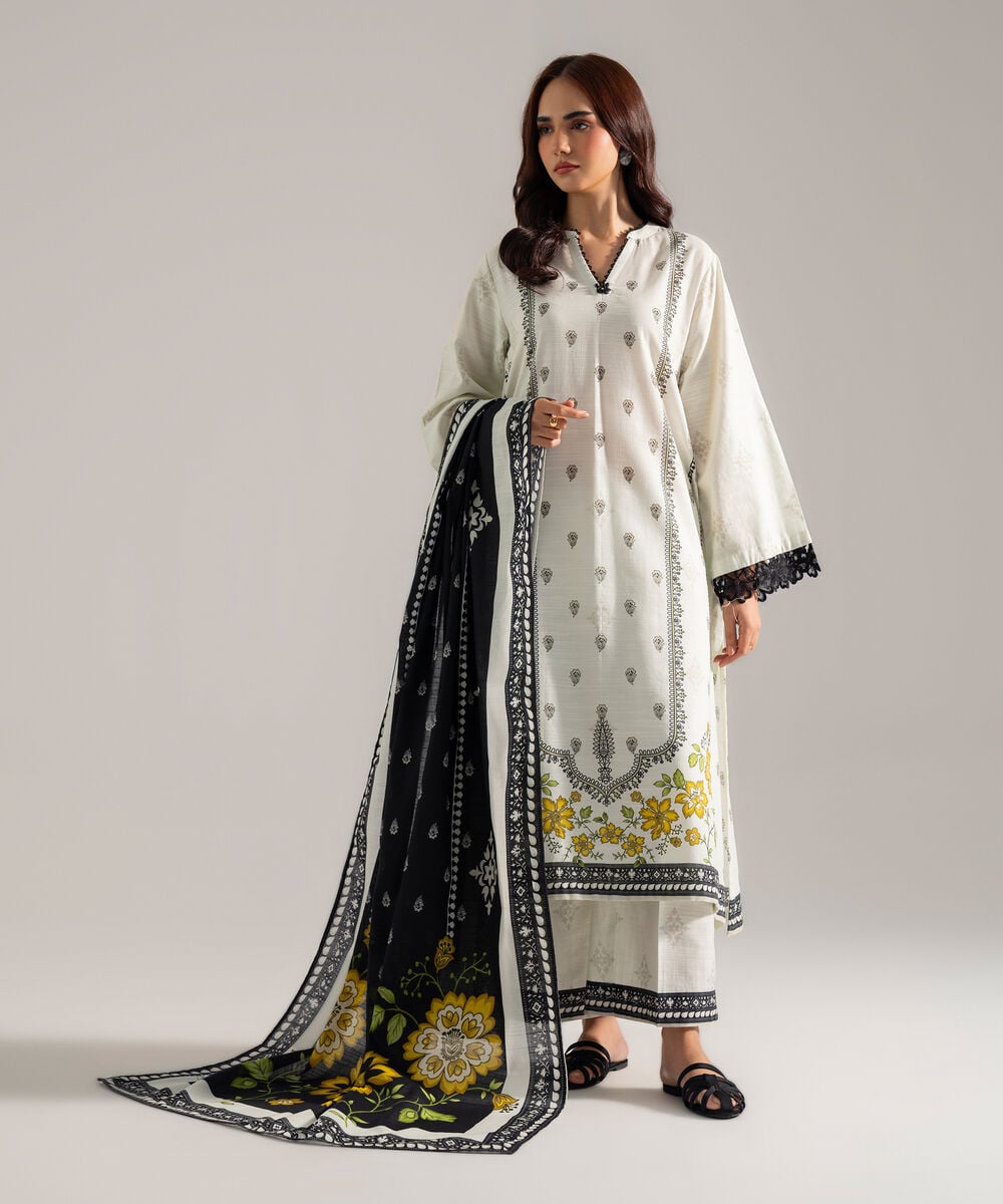 Women's RTW Printed Black Khaddar Dupatta