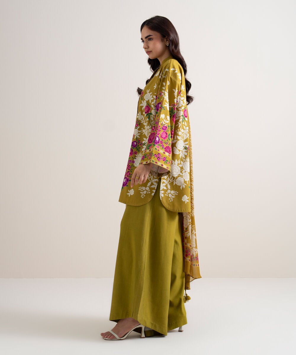 Women's Unstitched Arabic Lawn Printed Brown