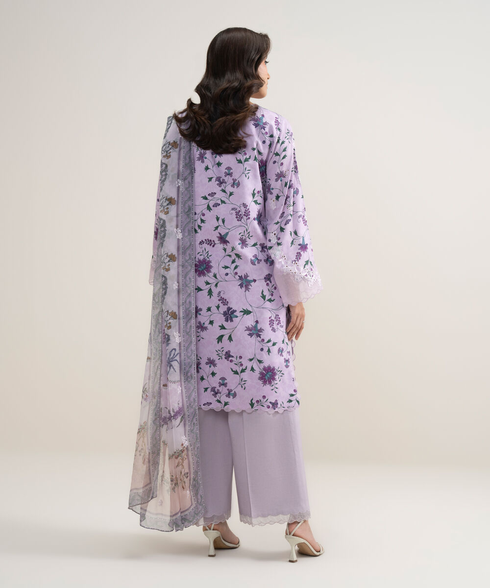 Women's Unstitched Viscose Satin Embroidered Purple 3 Piece Suit