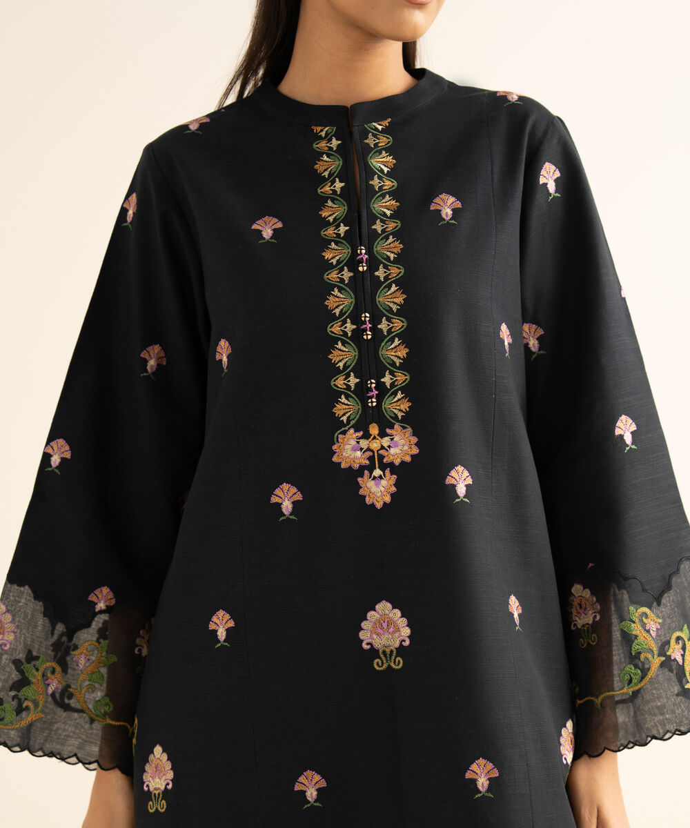 Women's Unstitched Khaddar Embroidered Black 3 Piece Suit