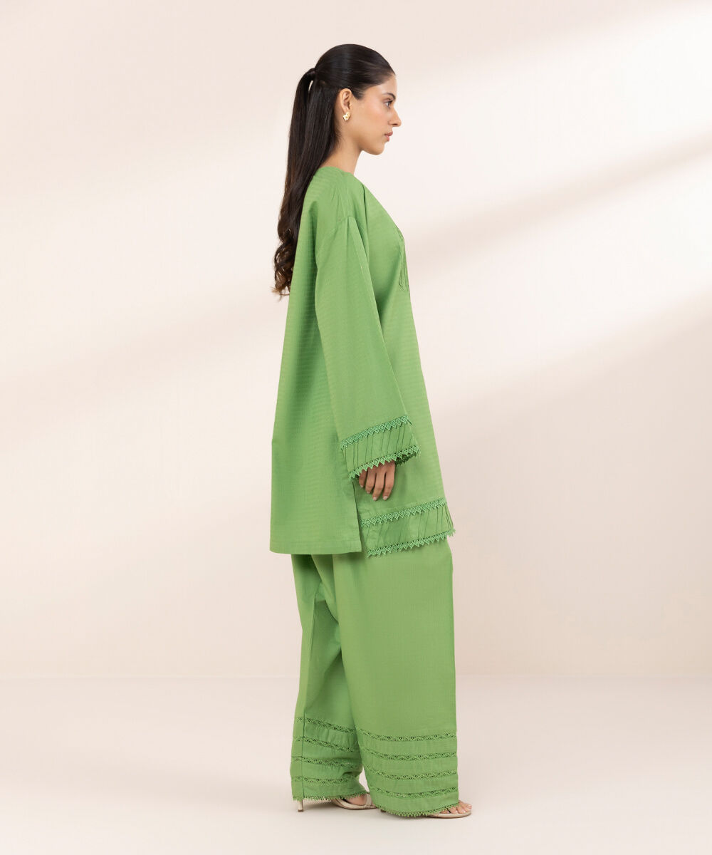 Women's RTW Dobby Green Solid Drop Shoulder Shirt