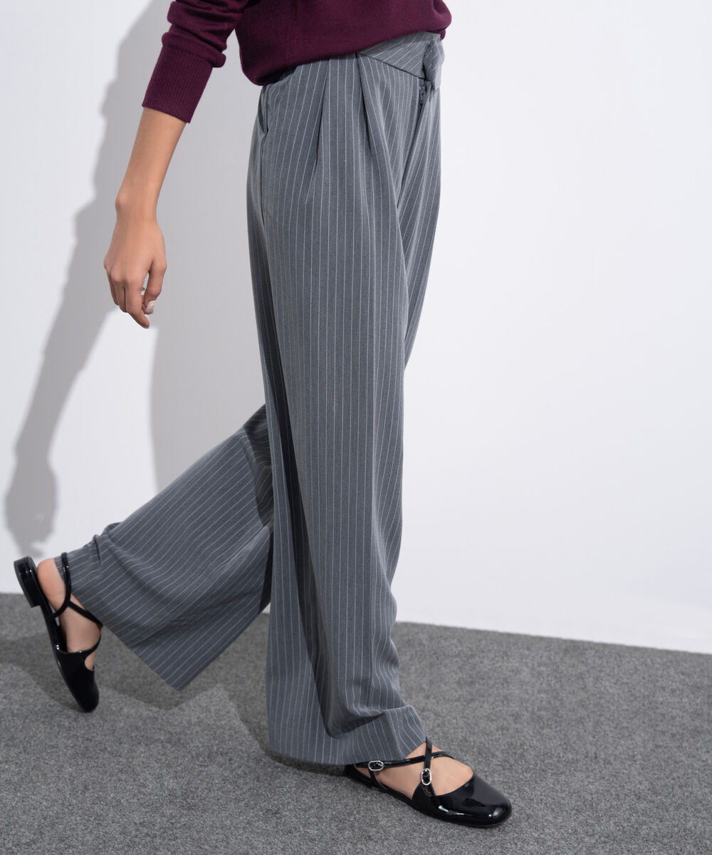 Women's Western Wear Grey Asymmetric Waistband Tailored Trousers