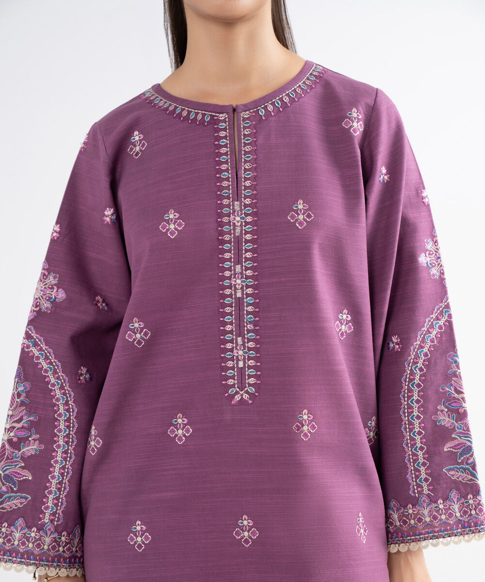 Women's Unstitched Khaddar Embroidered Purple 3 Piece Suit
