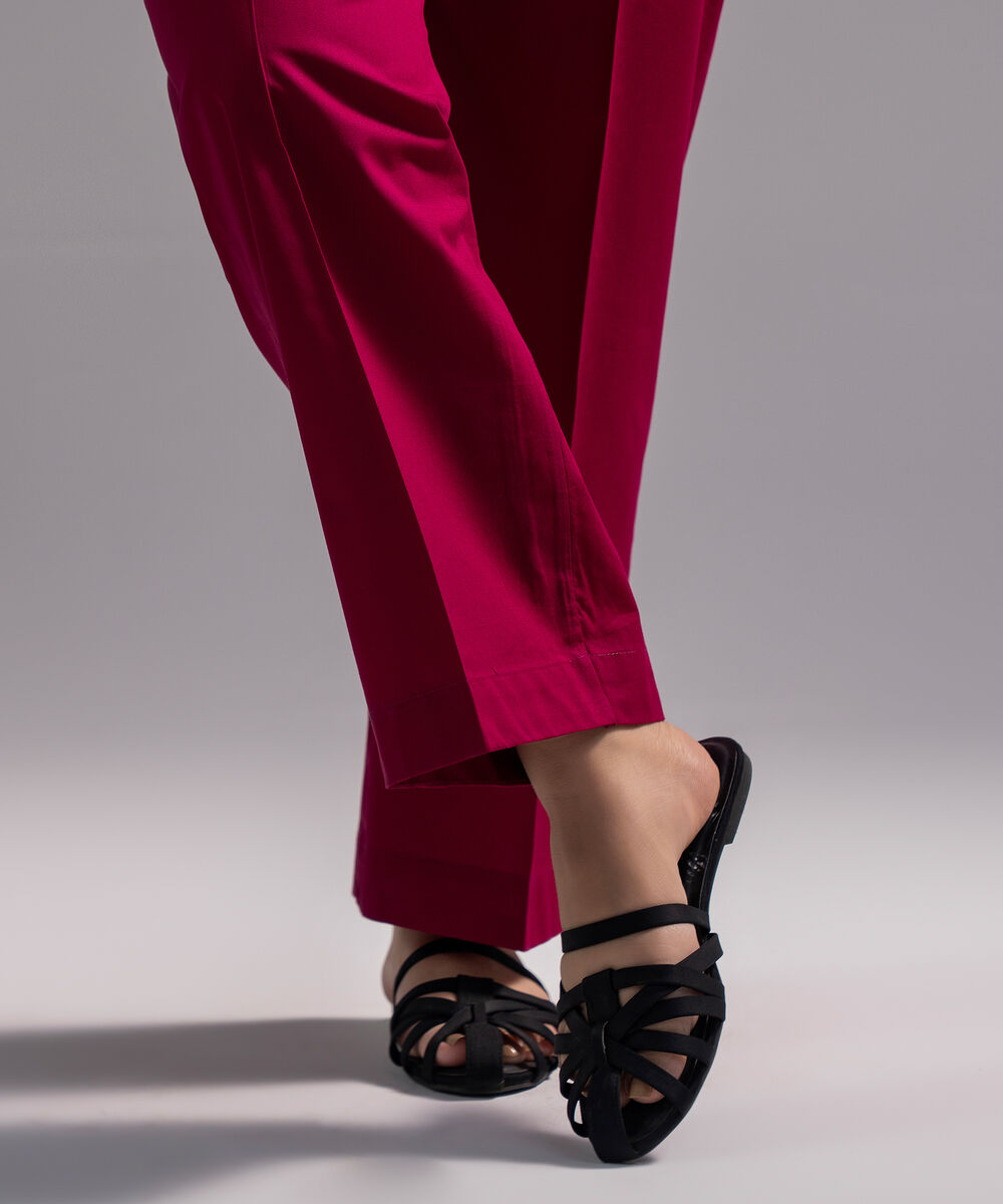 Women's RTW Cambric Solid Dark Pink Straight Pants