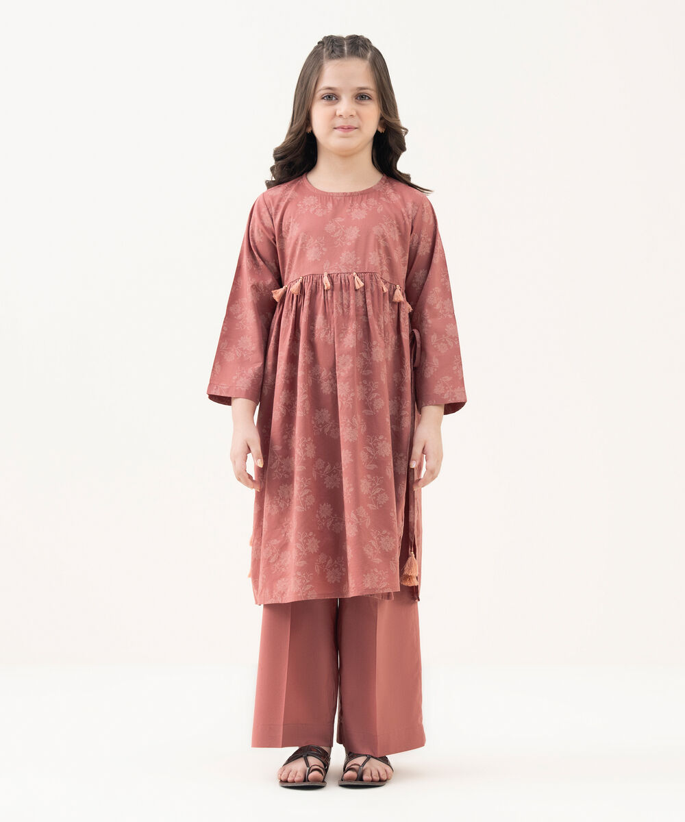 Girl's Cotton Viscose Printed Pink 2 Piece Suit