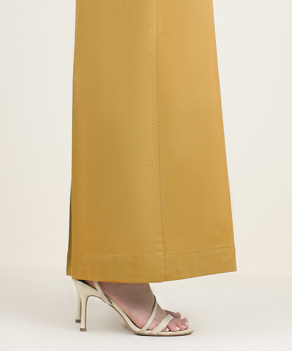 Unstitched Women's Yellow Cotton Solid Trousers