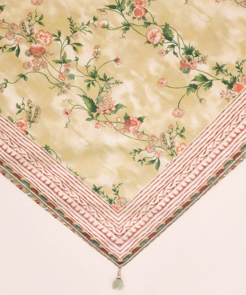 Textured Voile Beige Printed Dupatta