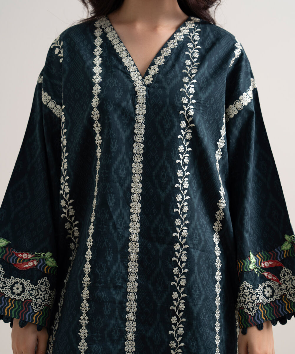Women's Unstitched Lawn Embroidered Black