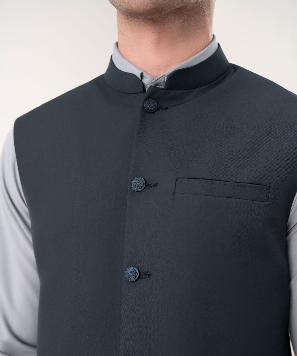 Men's Viscose Plain Navy Waist Coat