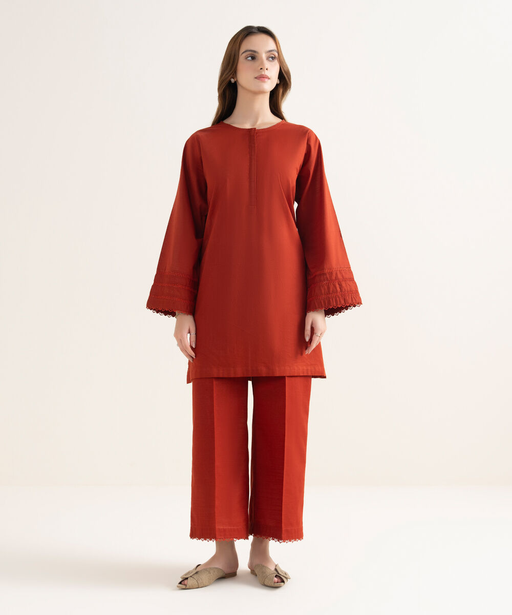 Women's RTW Khaddar Solid Boxy Orange Shirt