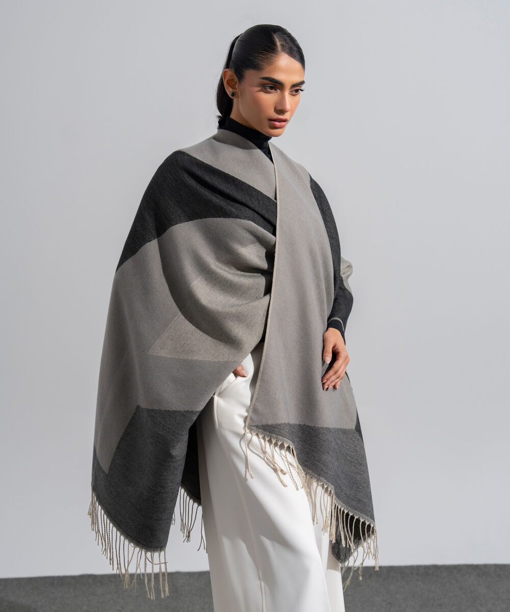 Women's Western Wear Grey Polyester Cape Shawl