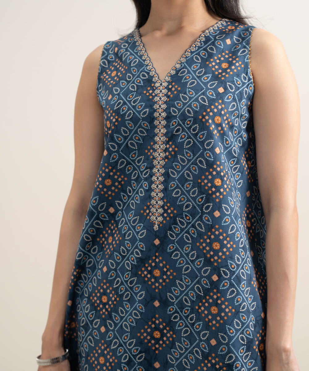 Women's Unstitched Lawn Embroidered Blue 2 Piece Suit