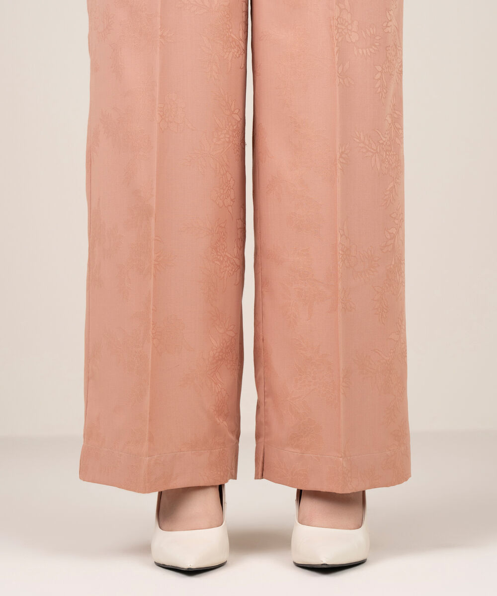 Women's RTW Self Jacquard Leno Solid Pink Culottes