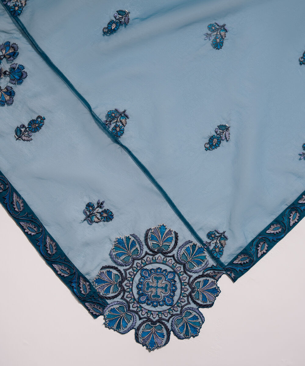 Blended Organza Embroidered Teal Dupatta