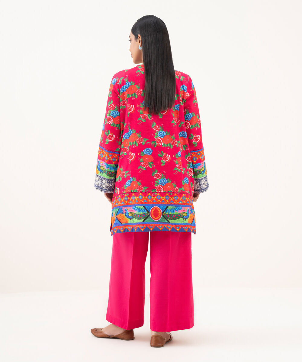 Women's RTW Light Khaddar Embroidered Pink Straight Shirt