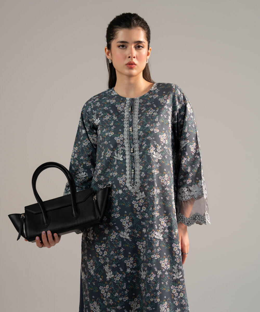 Women's RTW Lawn Embroidered Grey 2 Piece Suit