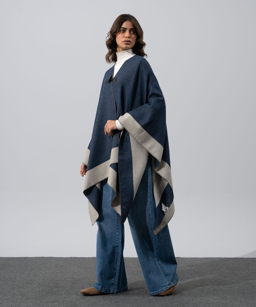 Women's Western Wear Blue Polyester Cape Shawl