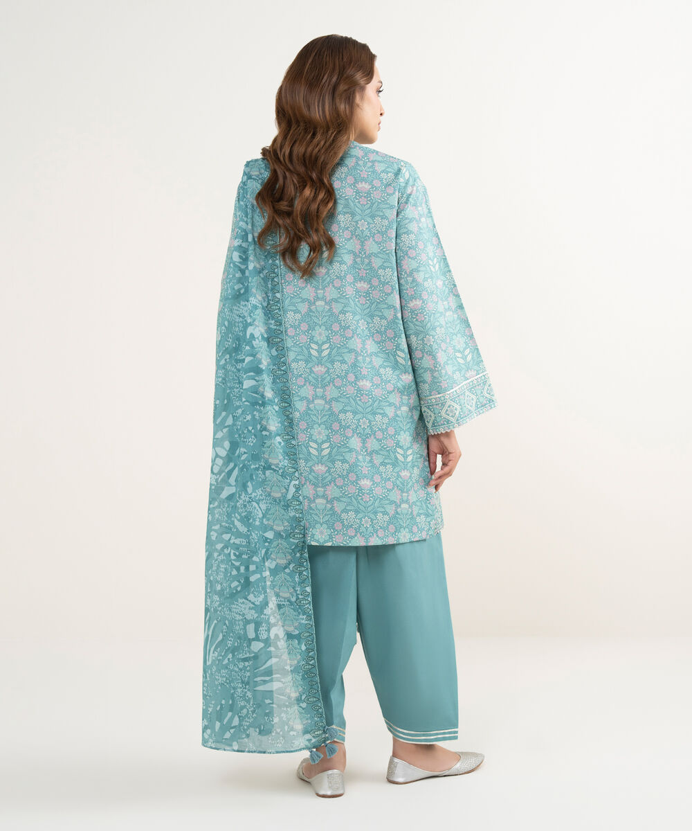 Women's Unstitched Lawn Printed Blue 3 Piece Suit