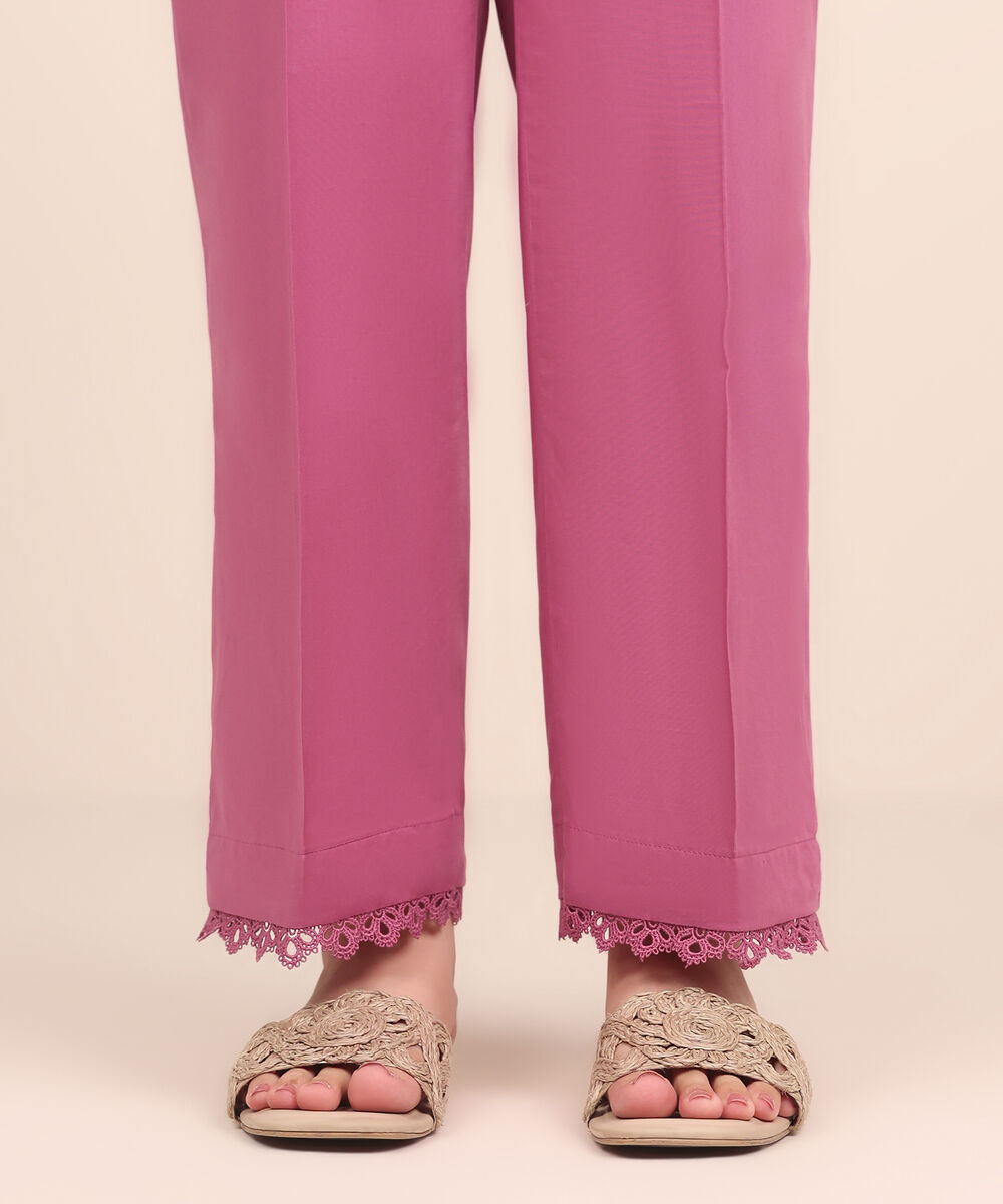 Women's RTW Cambric Pink Dyed Straight Pants