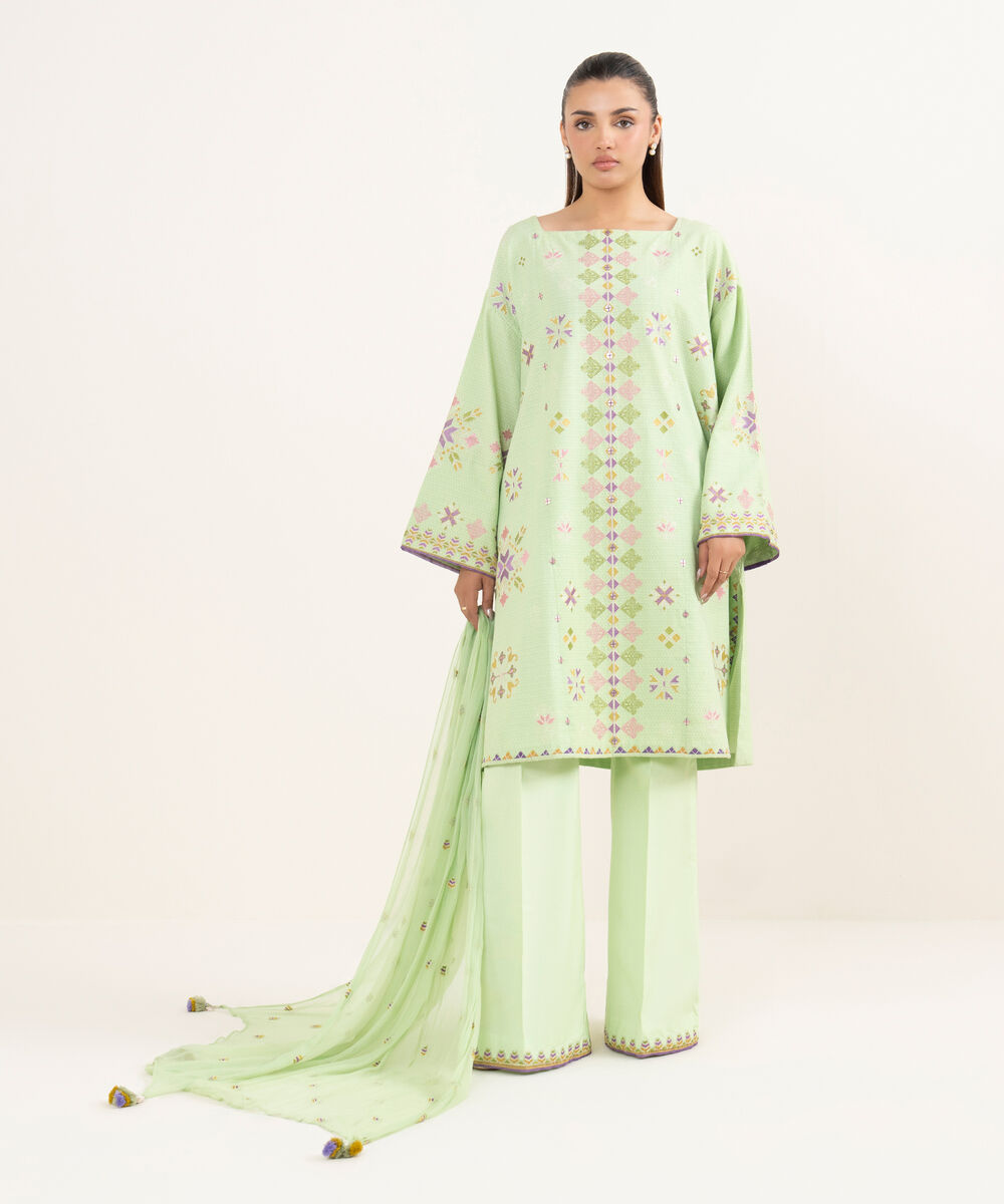 Women's Unstitched Dobby Dyed Three Piece Suit