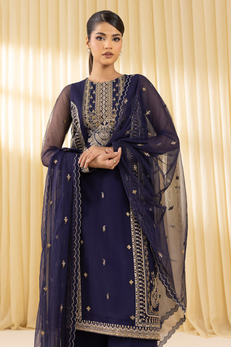 3 Piece - Embroidered Net Suit