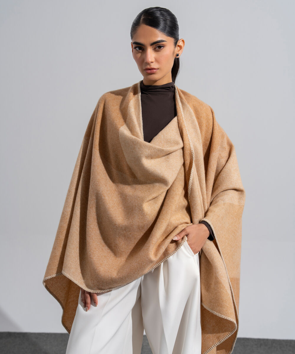 Women's Western Wear Beige Polyester Cape Shawl