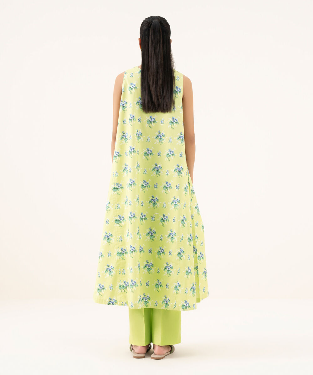 Women's Unstitched Cotton Printed Yellow Two Piece Suit