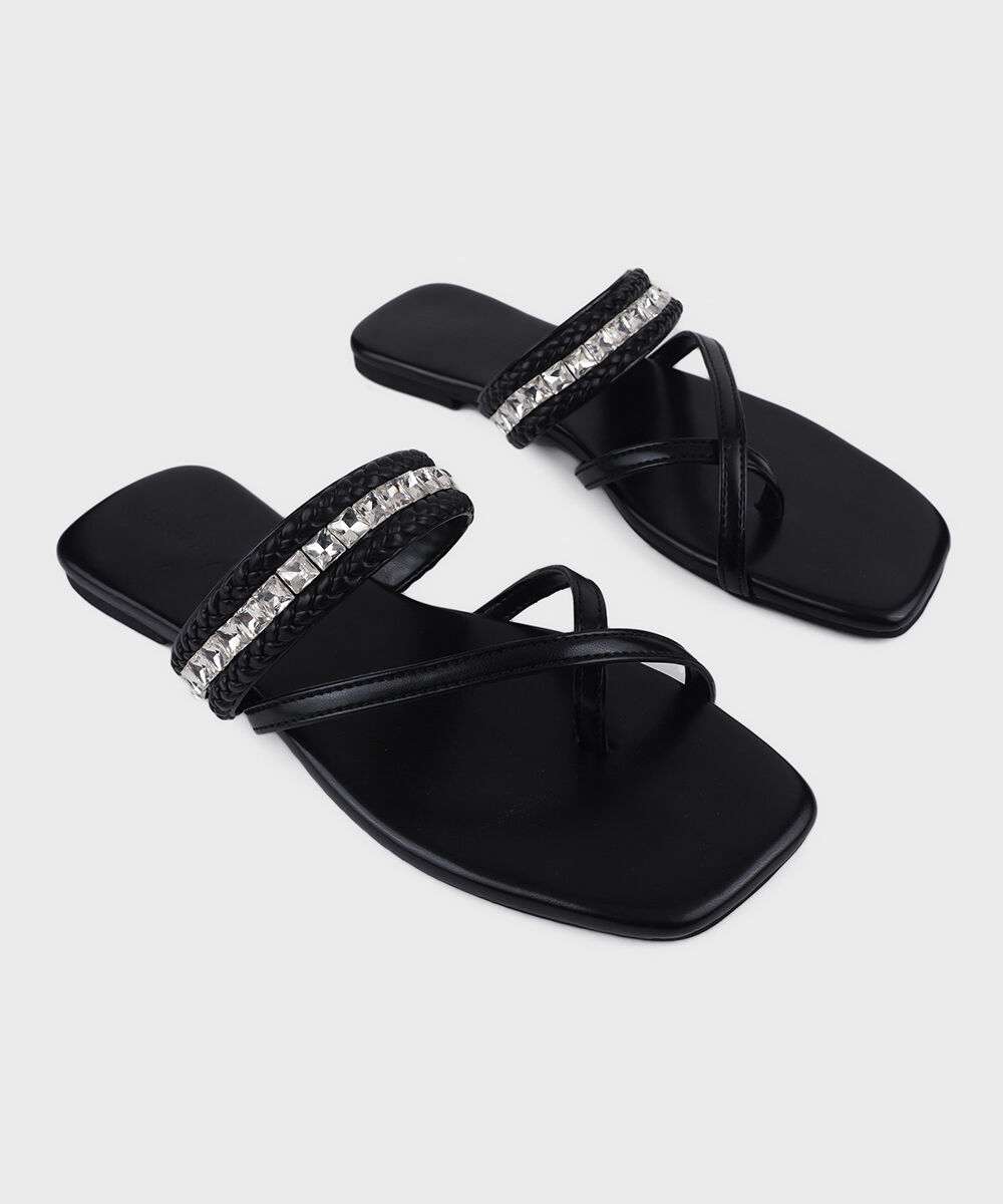 Woman - Black Embellished Kolapuri