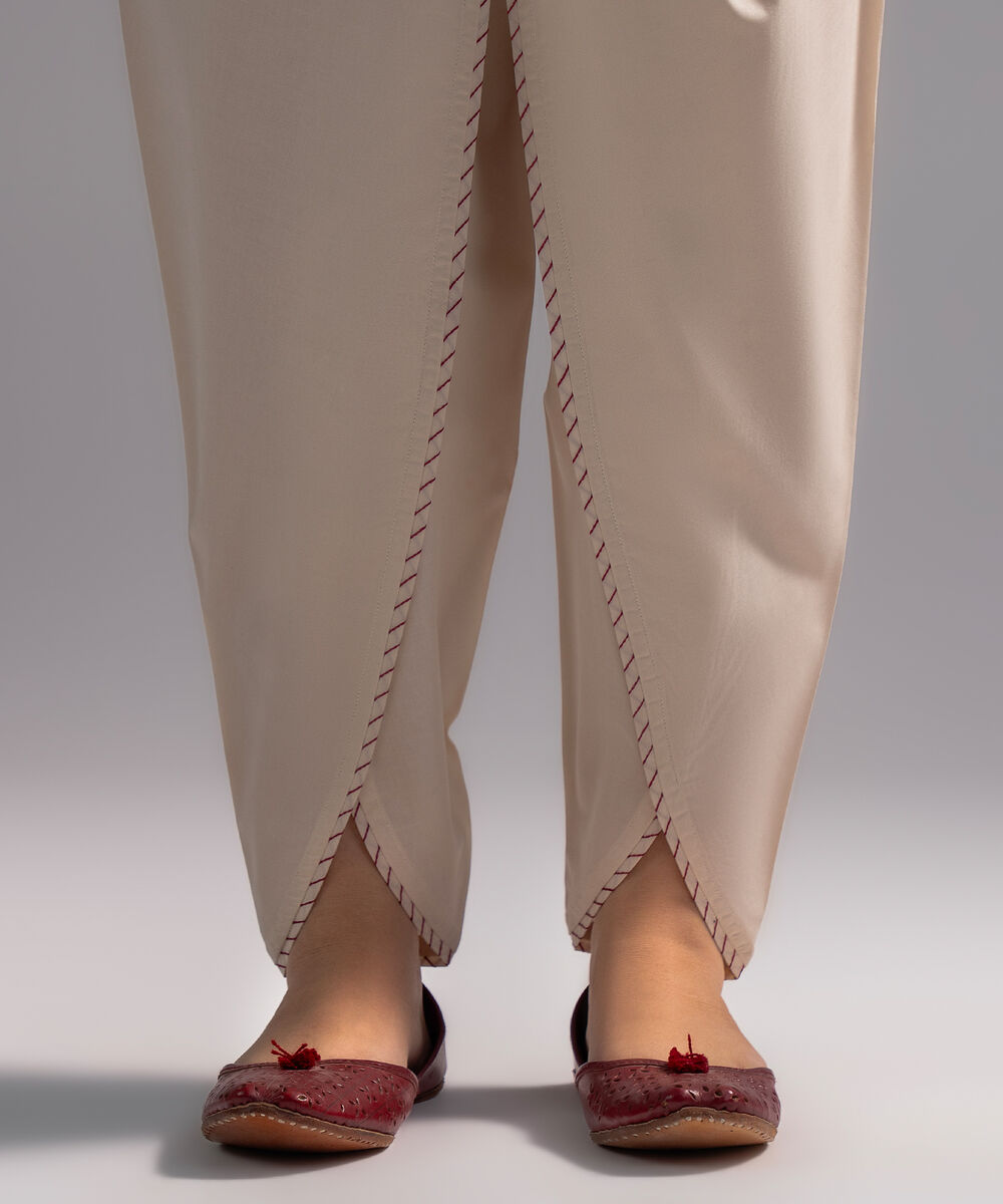 Women's RTW Cambric Embroidered Off White Tulip Shalwar