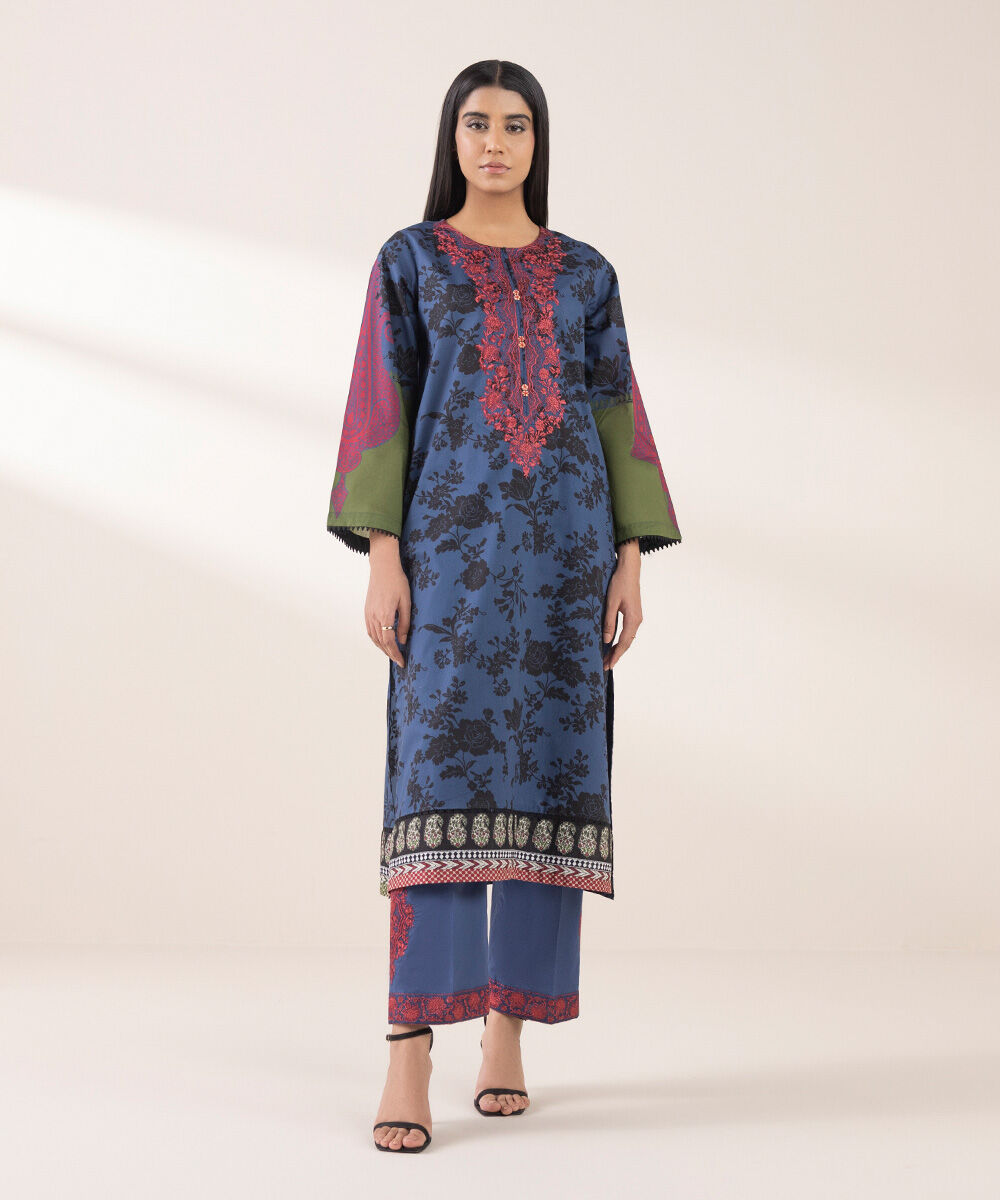 Women's RTW Lawn Multi Embroidered A-Line Shirt
