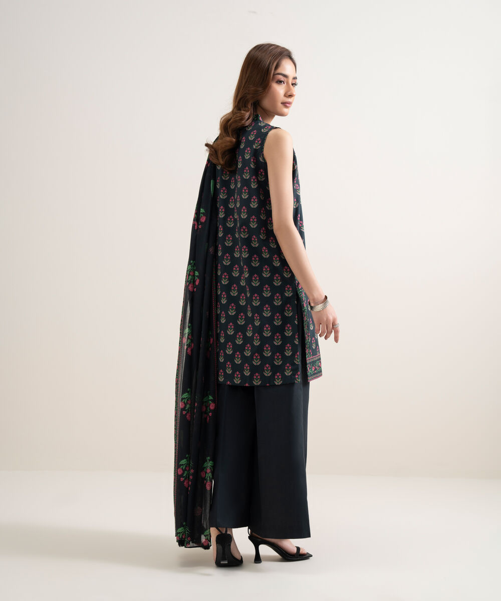 Women's Unstitched Lawn Printed Black 3 Piece Suit