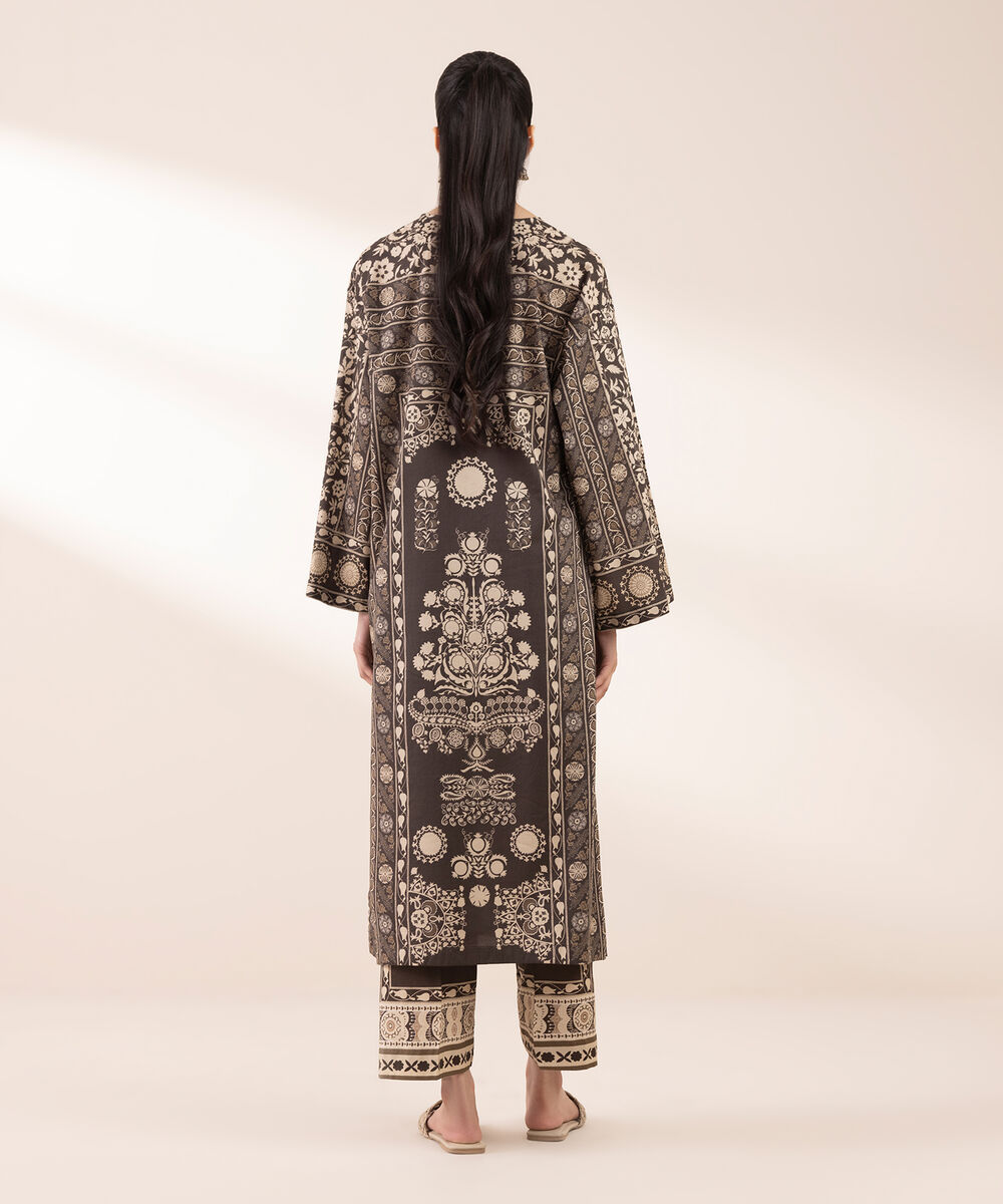 Women's RTW Lawn Brown Printed Boxy Shirt